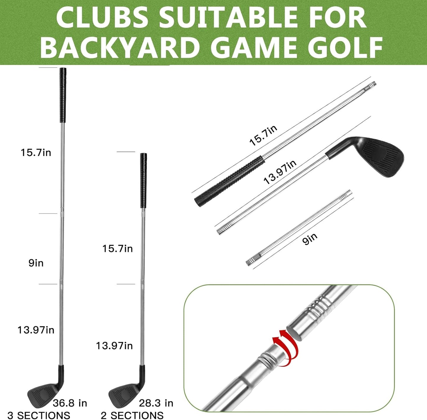 SJEhome Backyard Game Golf 2 Clubs and 5 Balls Suitable for 9/6/3