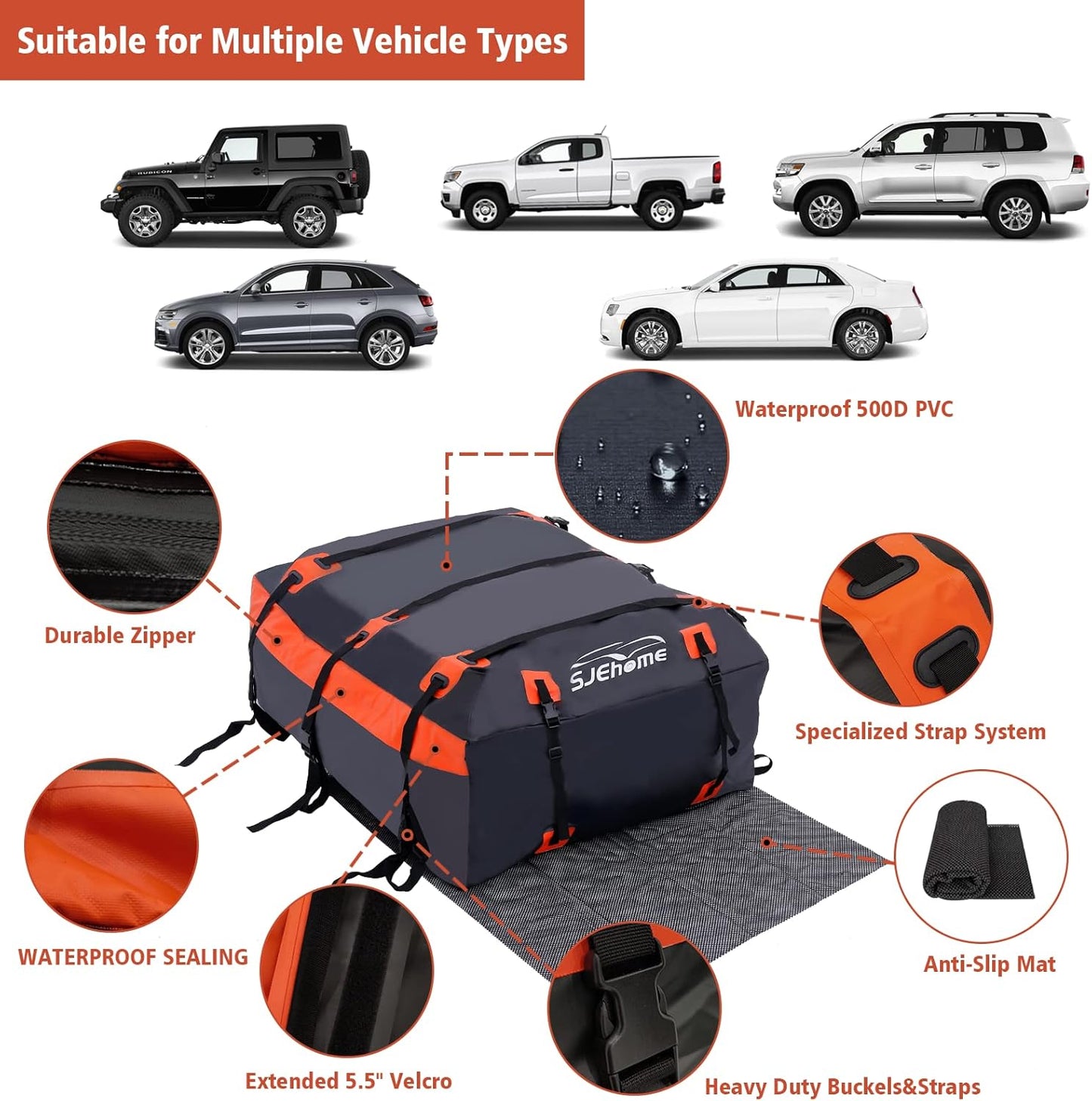 SJEhome 21 Cubic Feet Rooftop Cargo Carrier