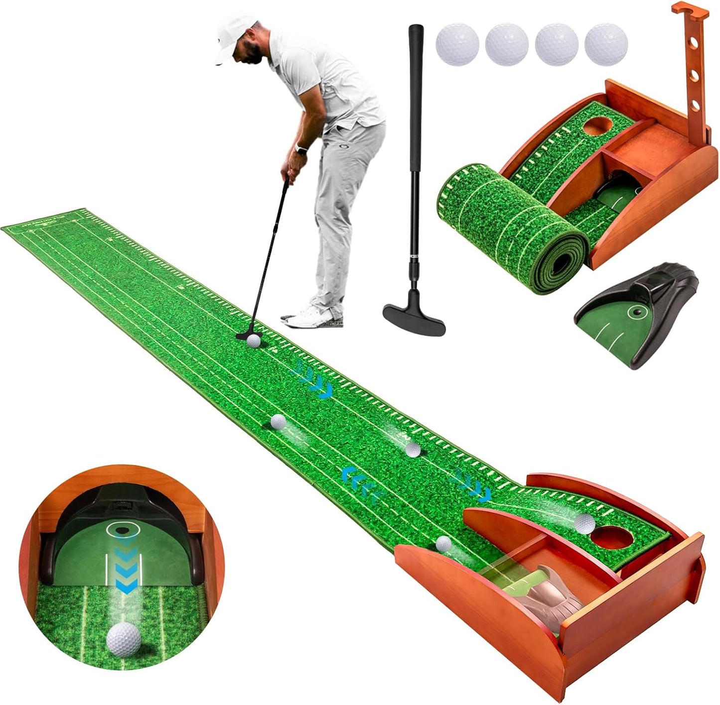 Golf Putting mat with Auto Ball Return