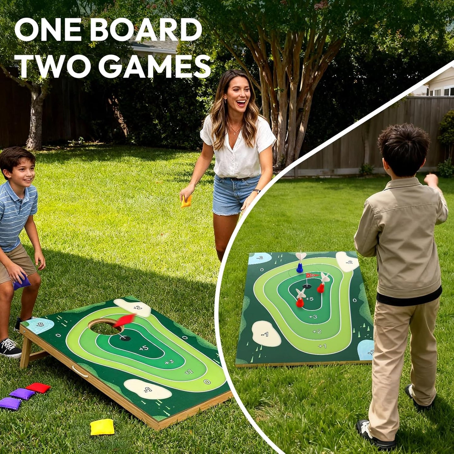 2-in-1 Cornhole Board Set & Dartboard Target Game